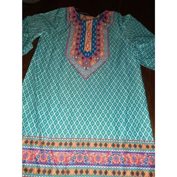 New Large Multi-Color Wiwiqs Boho Bohemian Style Loose Fit 3/4 Sleeve Dr… - Picture 4 of 5